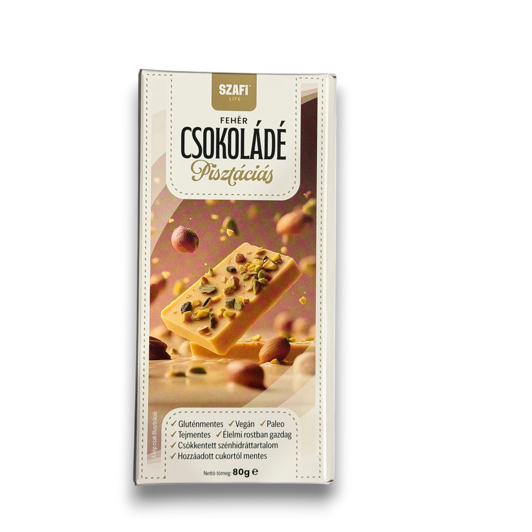 Szafi Life Fehércsokoládé pisztáciával 80g (gluténmentes)
