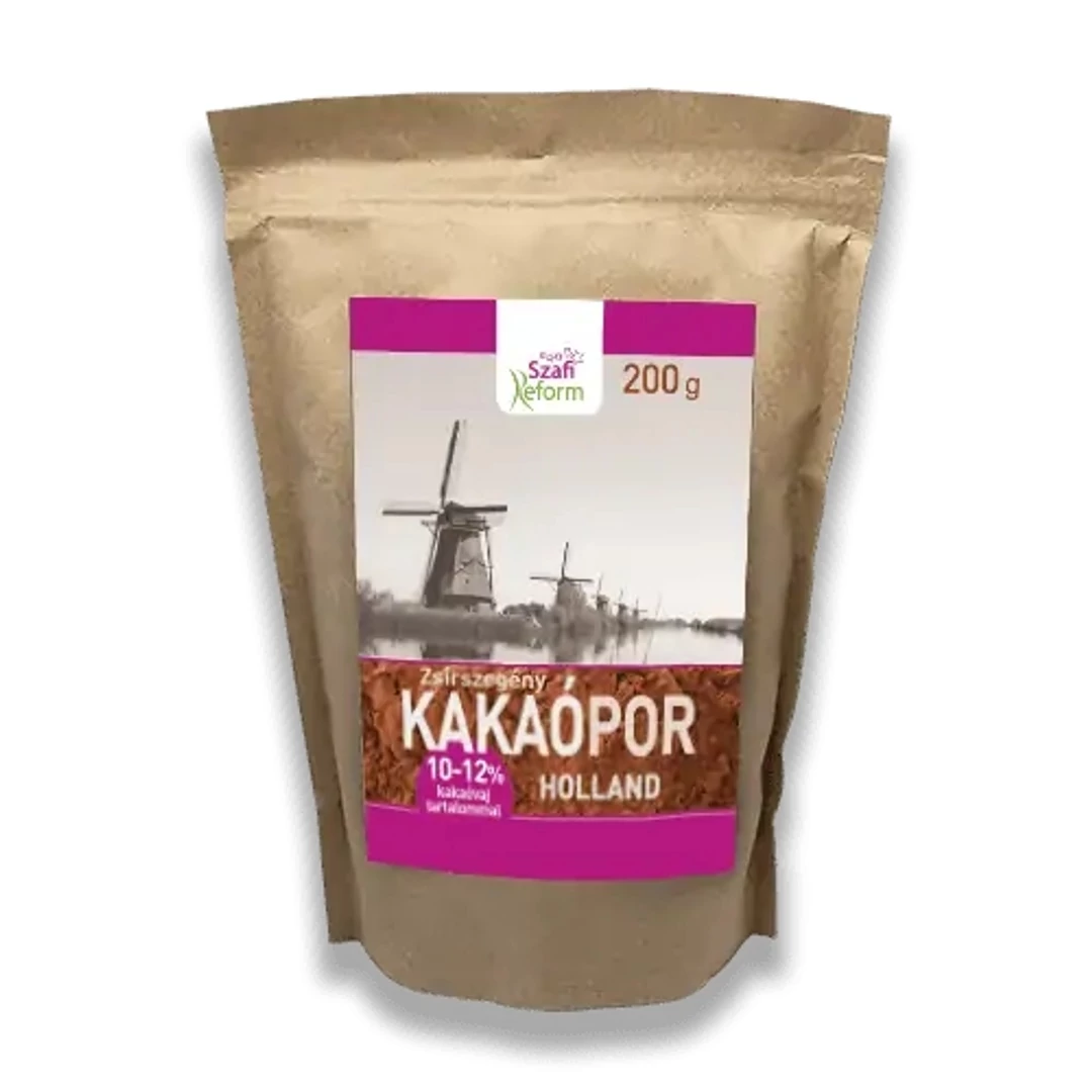 Szafi Reform zsírszegény holland kakaópor 10-12% kakaóvaj tartalommal 200g (gluténmentes)