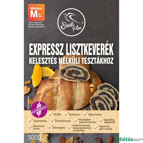 Szafi Free EXPRESSZ lisztkeverék kelesztés nélküli tésztákhoz 5000 g (gluténmentes, tejmentes, tojásmentes, szójamentes, vegán)