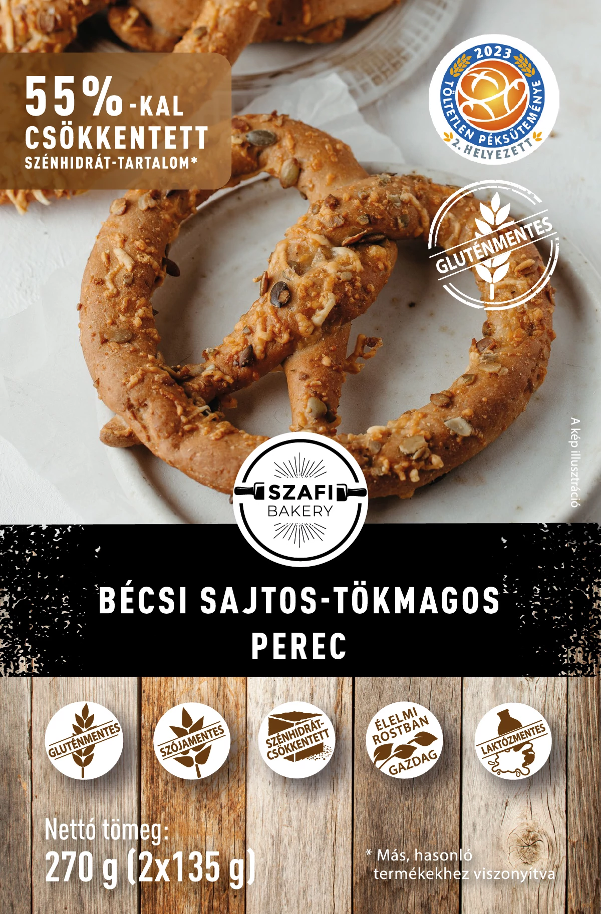 Szafi Bakery Bécsi sajtos-tökmagos perec (2*135g) 270g (gyorsfagyasztott) (gluténmentes)