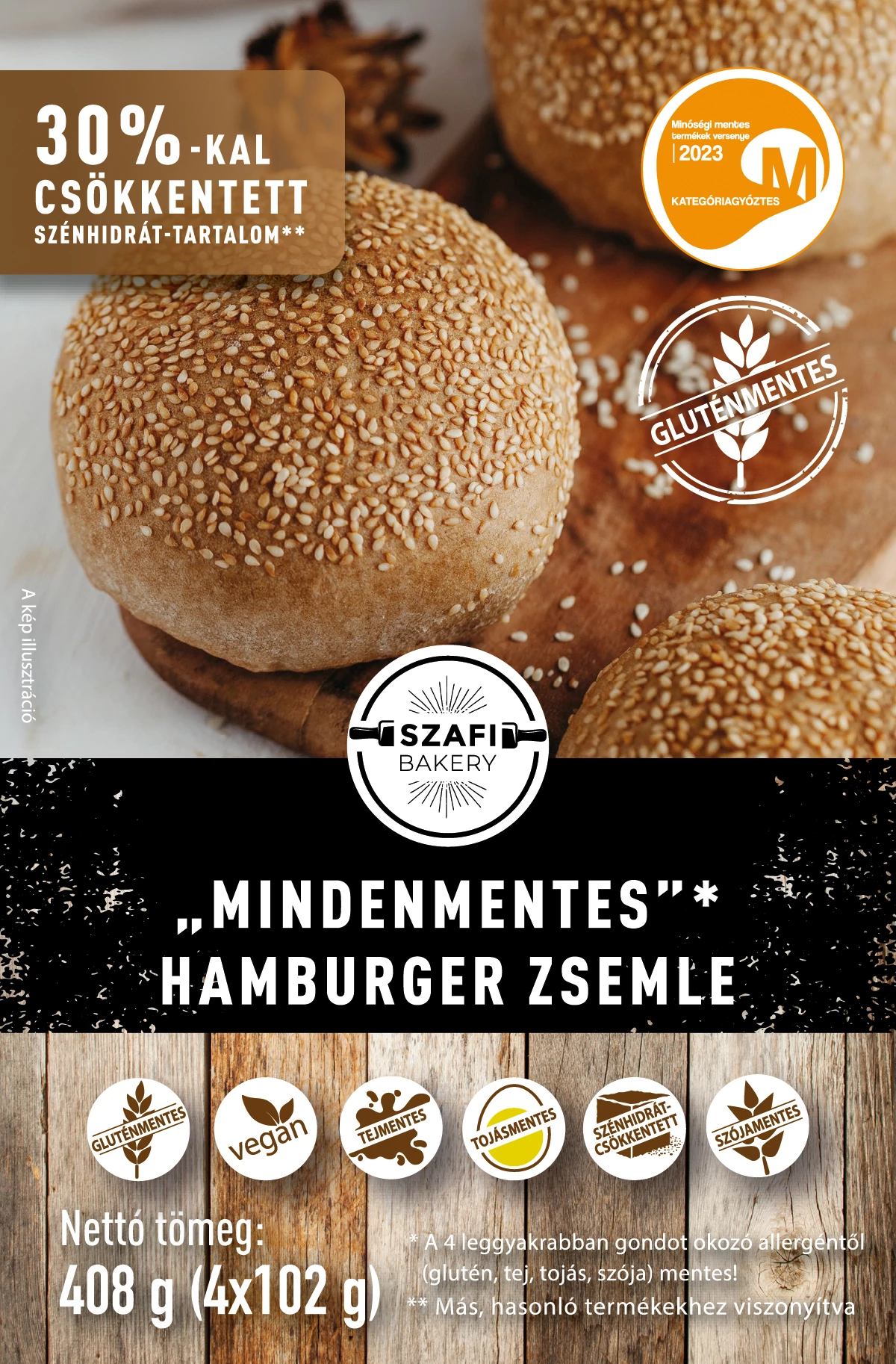 Szafi Bakery „MINDENMENTES”* hamburger zsemle 4x102g (gyorsfagyasztott) (gluténmentes)