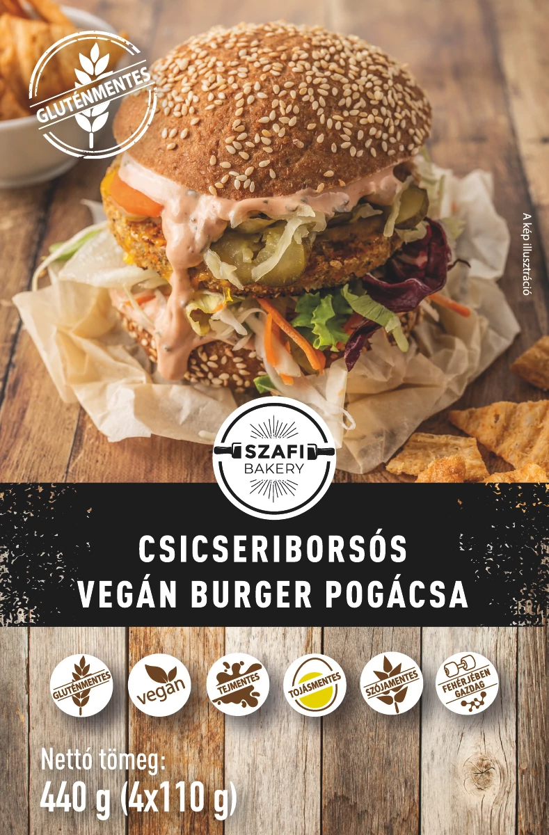 Szafi Bakery csicseriborsós vegán burger pogácsa (4x110g) 440g gyorsfagyasztott (gluténmentes)