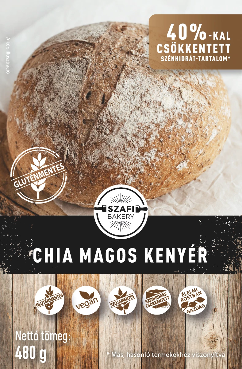 Szafi Bakery Chia magos kenyér 480g Gyorsfagyasztott (gluténmentes)